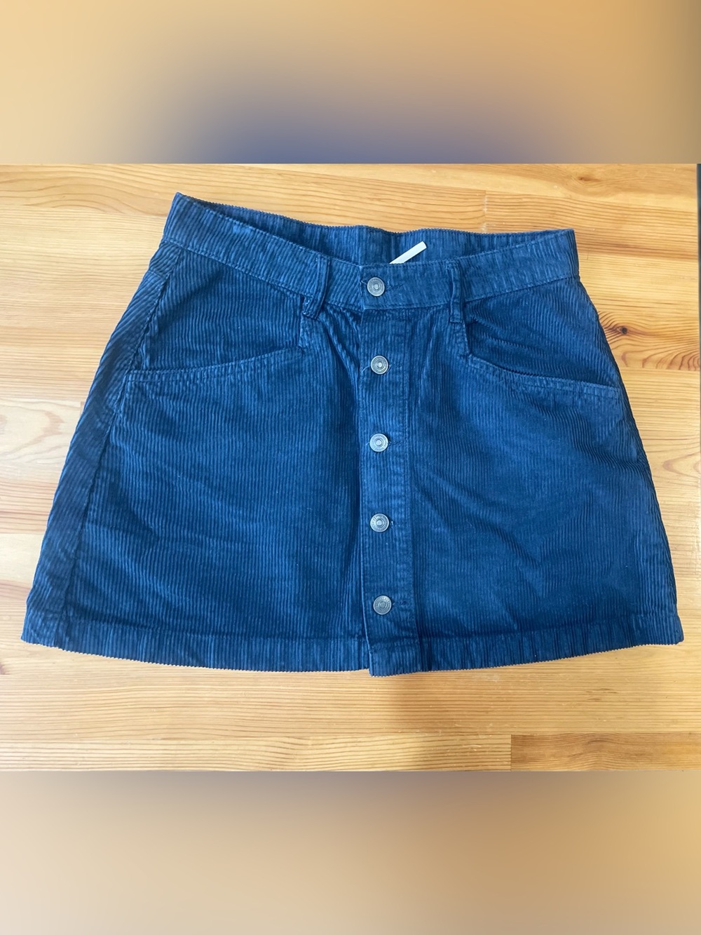 Free People Navy Blue Corduroy Button-Front Mini Skirt